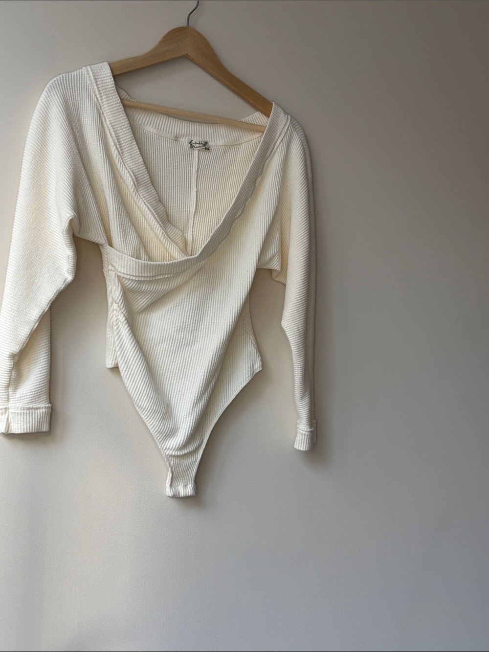 Free People Cream Wrap V-Neck Bodysuit Sweater - Picture 5 of 5